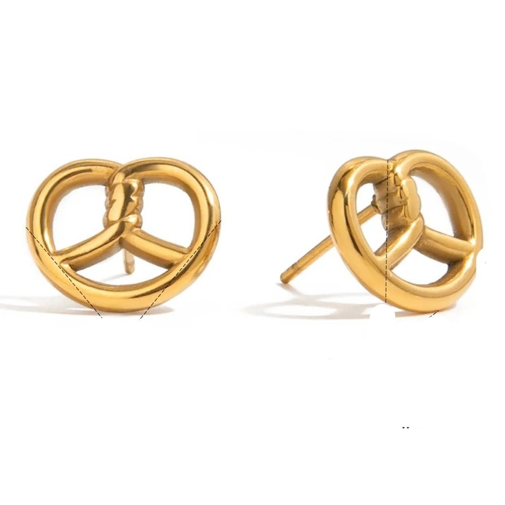 14k Gold Plated Stainless Steel Pretzel Stud Earrings Waterproof Hypoallergenic